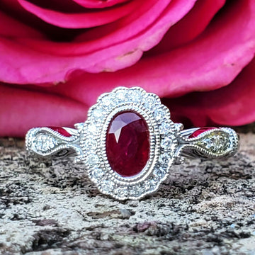 14K White Gold Diamond & Ruby Oval Ring DCR- 24677